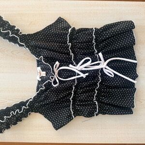 Sugarlips Black and White Polka Dot Ruffle Top